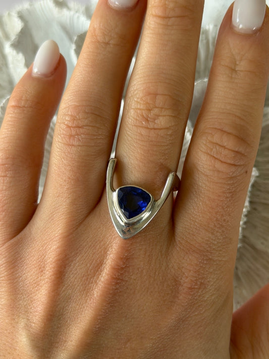 Handmade Custom 925 Sterling Silver Sapphire Ring Size 7.5