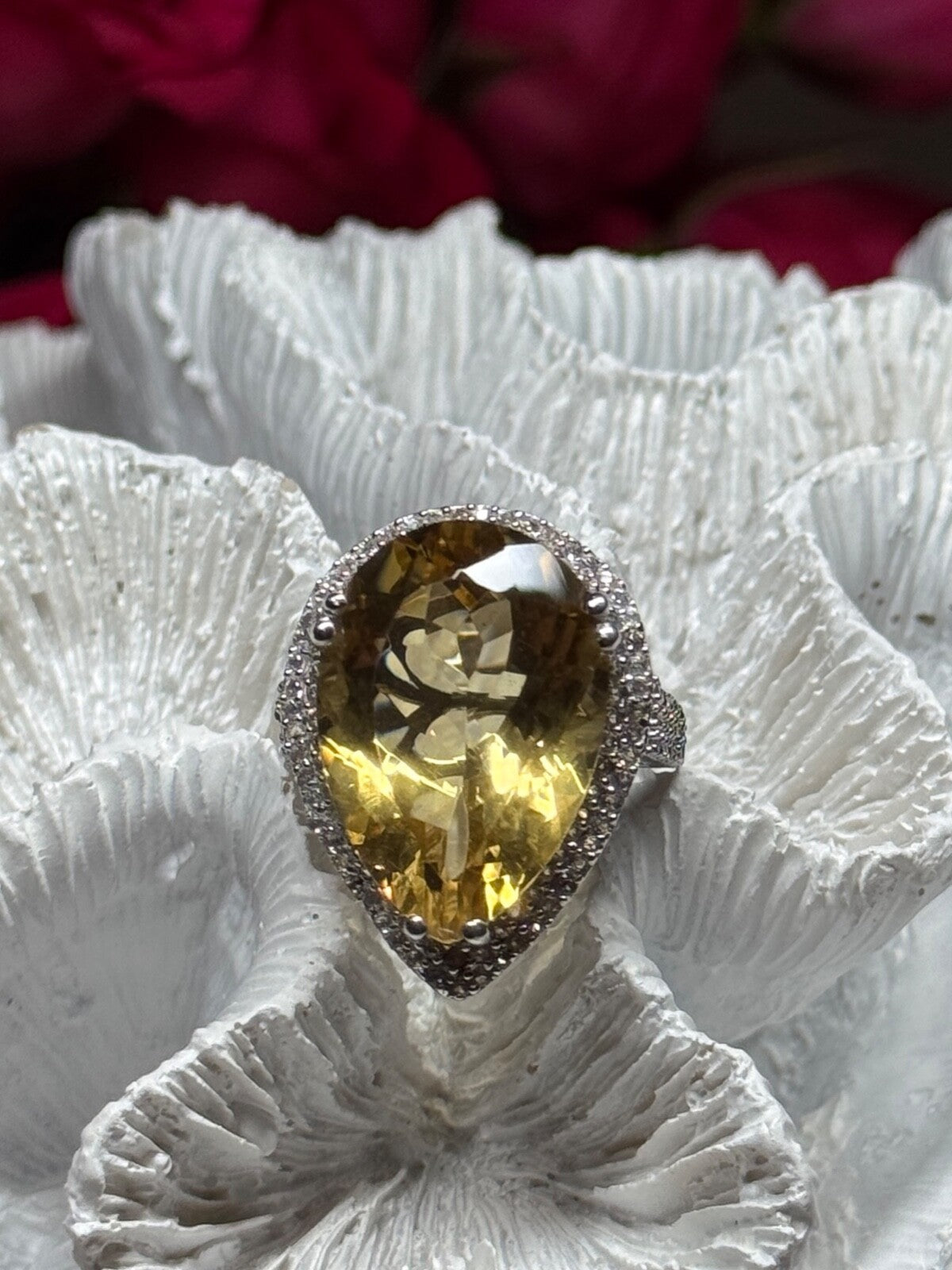 925 Sterling Silver Citrine & Beryl Ring Size 8.5