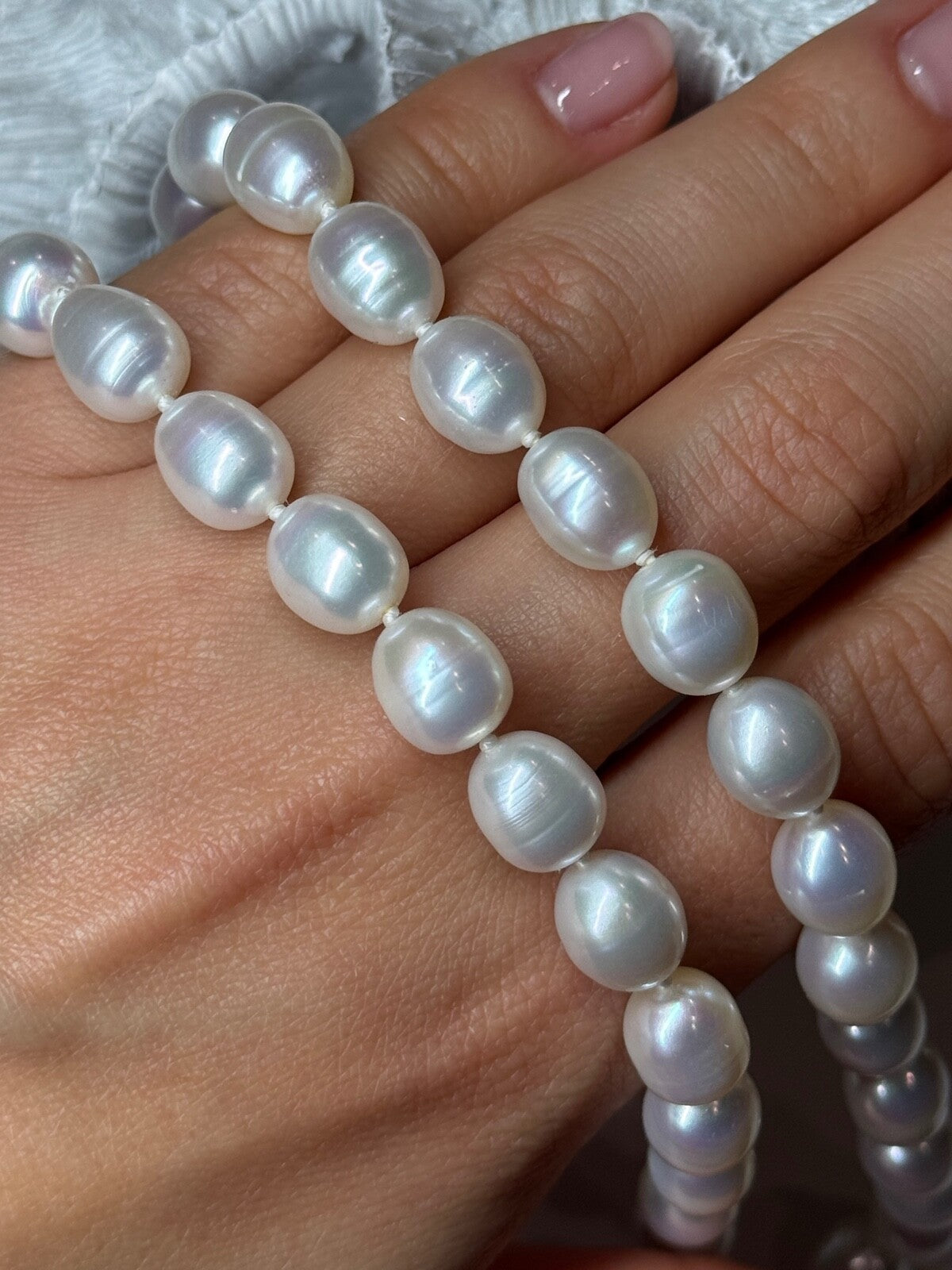 925 Sterling Silver Freshwater Pearls Necklace Length 18 IN