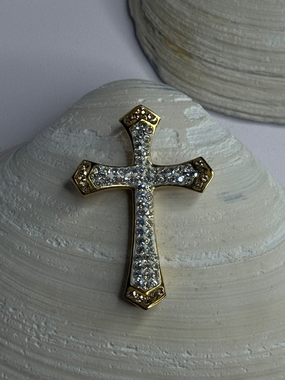 925 Sterling Silver Gold Plated Cz Cross Pendant Length 1.45 Inch