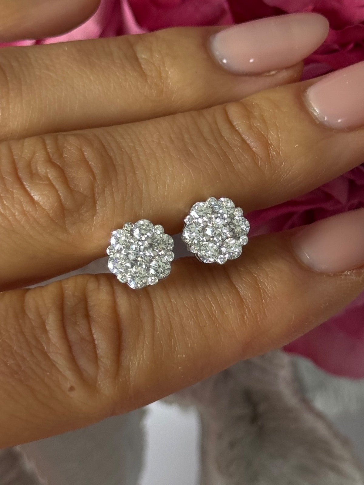 14K White Gold Diamond 2.08 TCW Flower Earrings