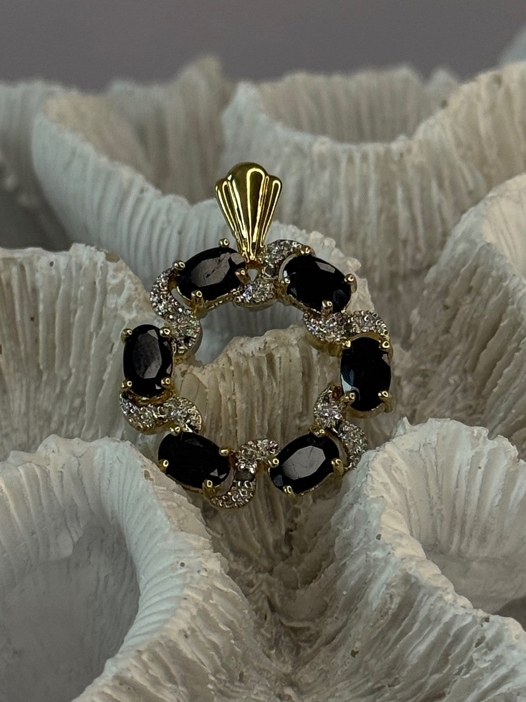 925 Sterling Silver Gold Plated Sapphire Pendant Length 1.15 Inch