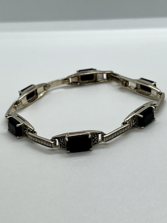 925 Sterling Silver Agate & Marcasite Bracelet