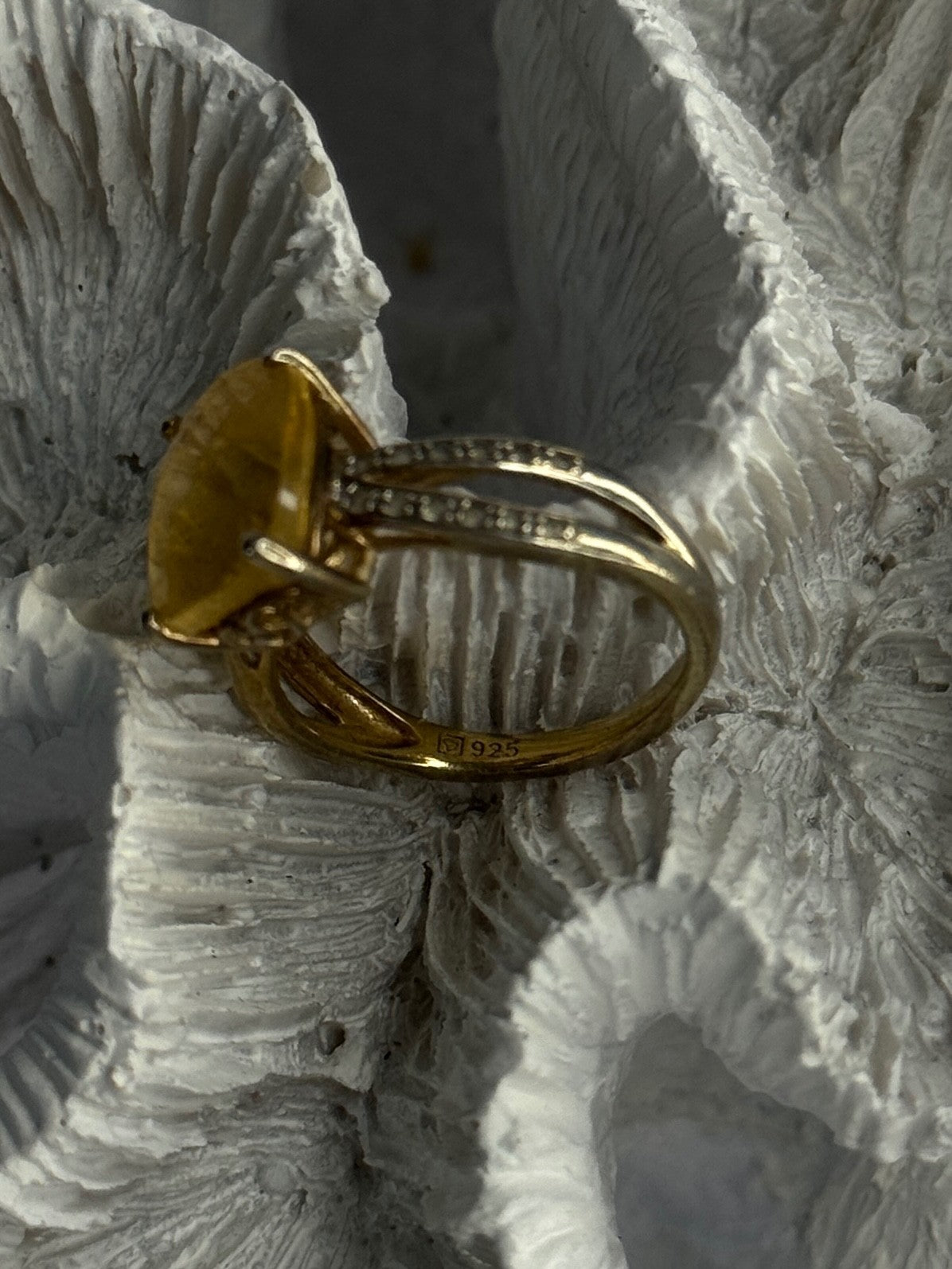 925 Sterling Silver Citrine & Beryl Ring Size 7