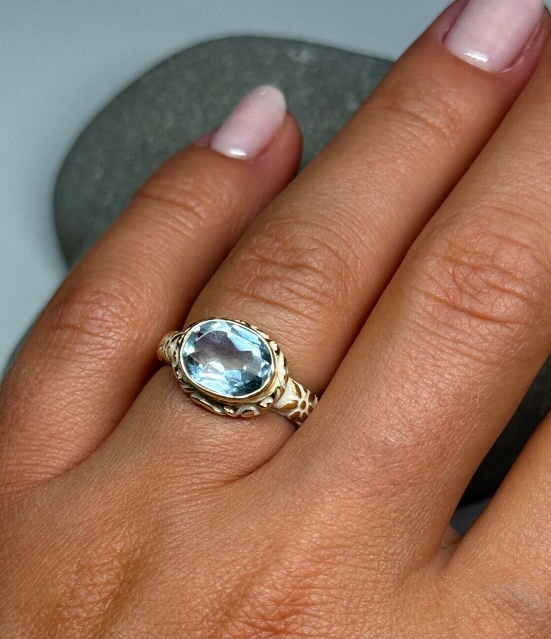 925 Sterling Silver Gold Plated Topaz Ring Size 6