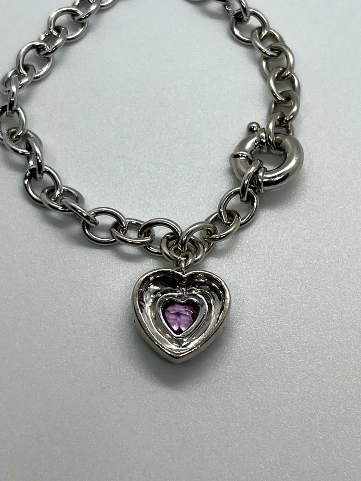 925 Sterling Silver Pink Topaz Heart Bracelet