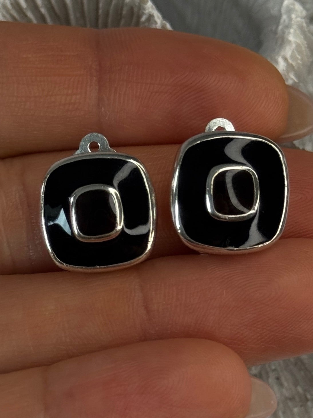 925 Sterling Silver Black & Brown Onyx Clip Earrings Length 0.60 Inch