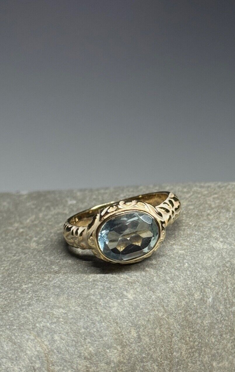 925 Sterling Silver Gold Plated Topaz Ring Size 6
