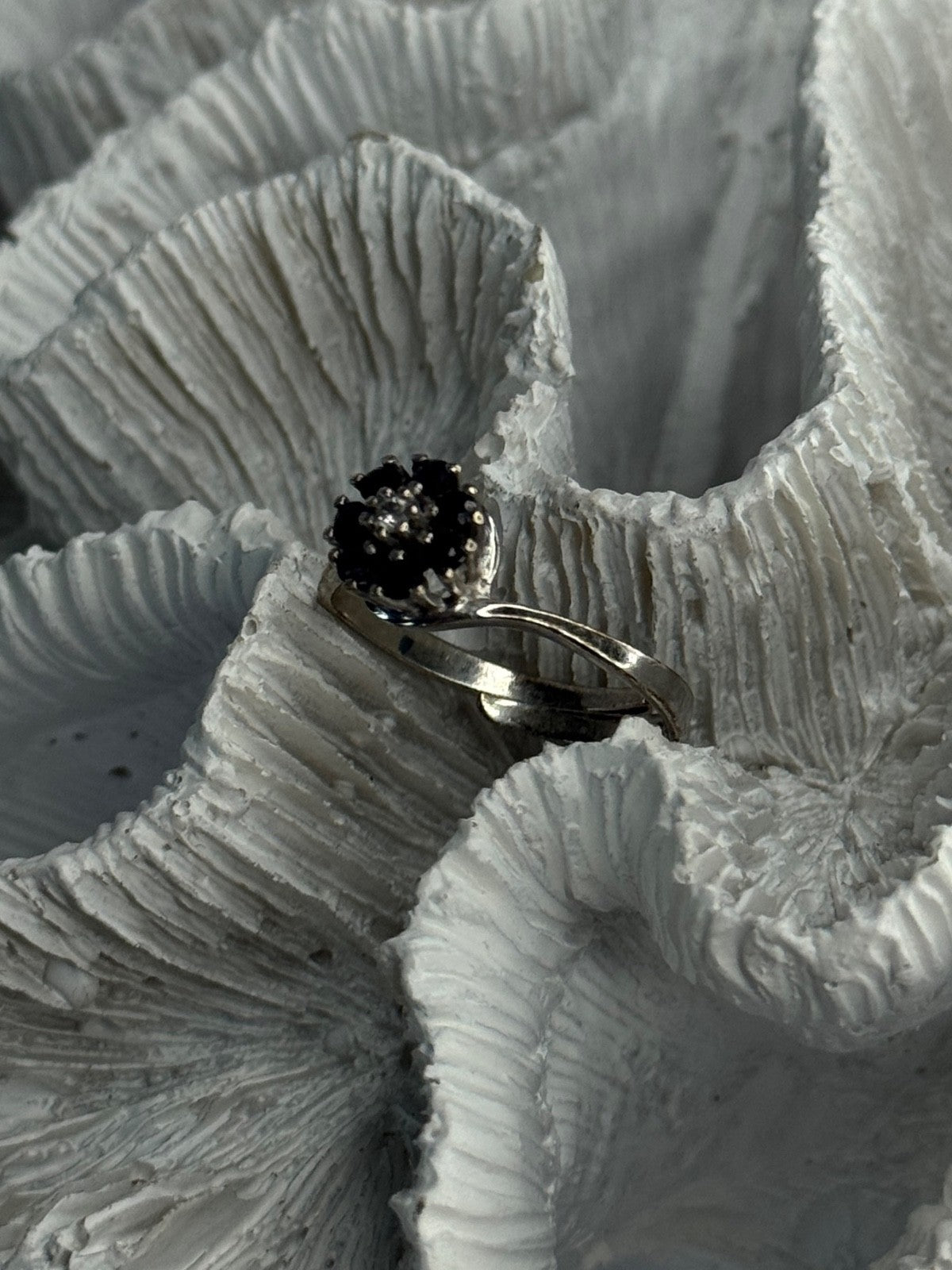 925 Sterling Silver Blue & White Sapphire Flower Ring Sizable