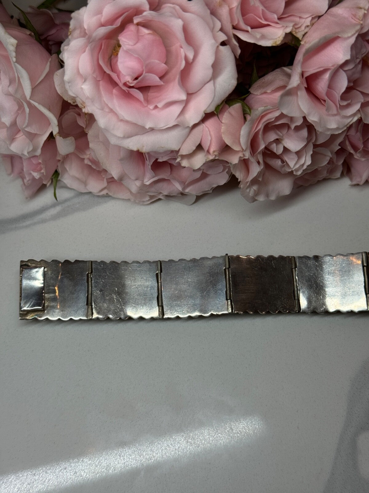 Vintage 925 Sterling Silver Green Jade Bracelet Length 7 in