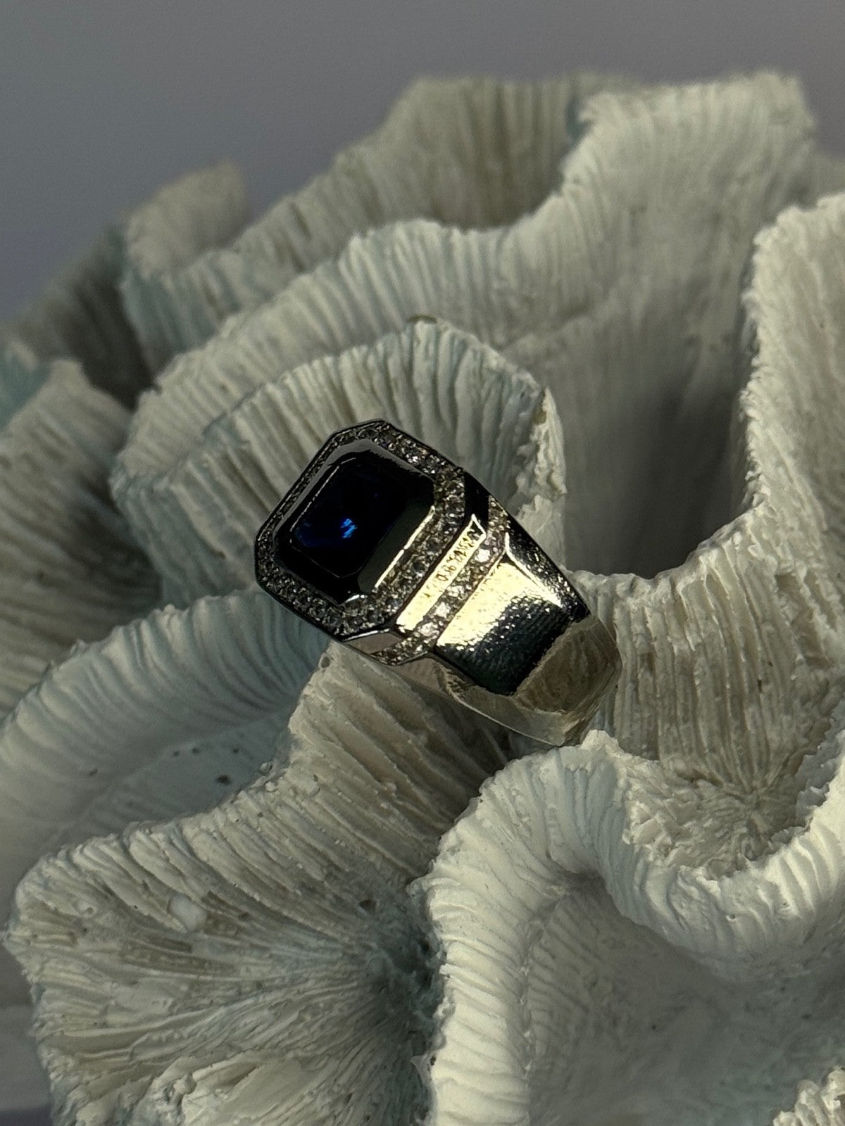 Mens 925 Sterling Silver Sapphire & Beryl Ring Size 10