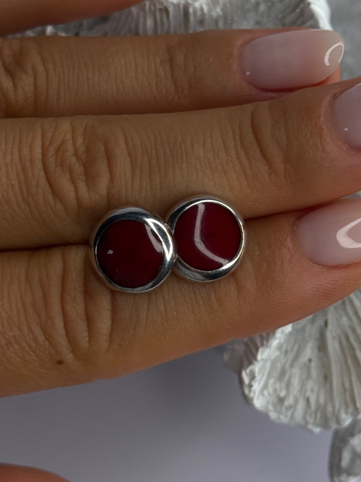 925 Sterling Silver Carnelian Round Stud Earrings Length 0.50 Inch
