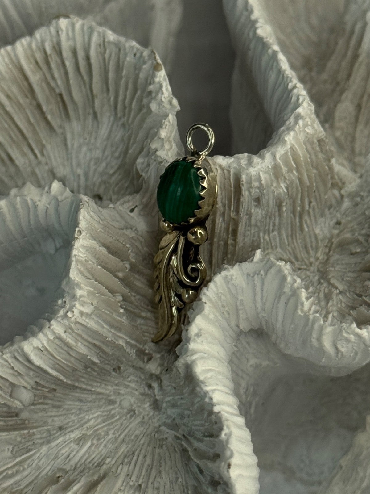 925 Sterling Silver Malachite Pendant Length 1.15 Inch