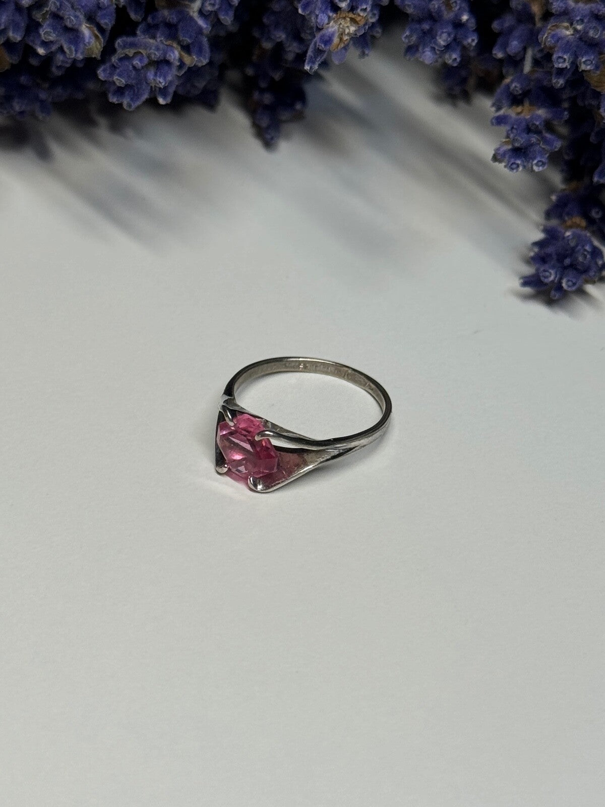 925 Sterling Silver Pink Topaz Ring Size 5