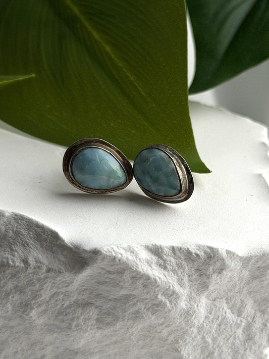 Vintage 925 Sterling Silver Larimar Stud Earrings