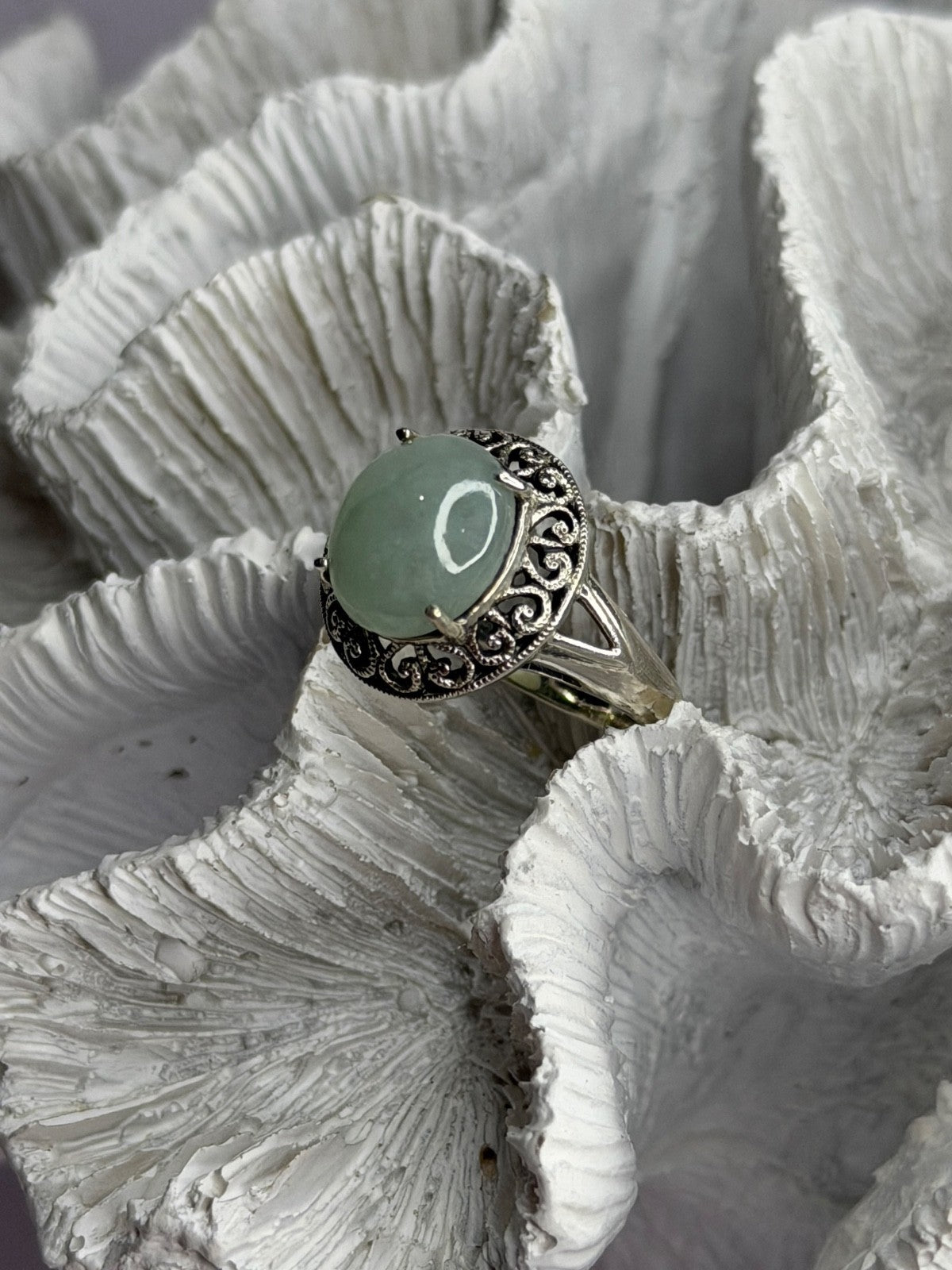 925 Sterling Silver Jadeite Ring Size 9