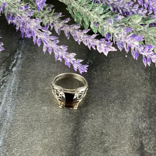 925 Sterling Silver Hessonite "Openwork" Ring Size 6.5