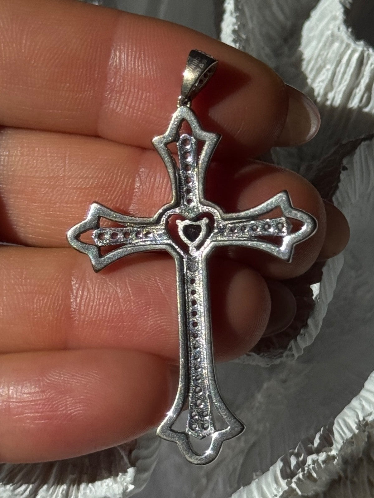 925 Sterling Silver Sapphire Beryl Topaz Heart Pendant Cross