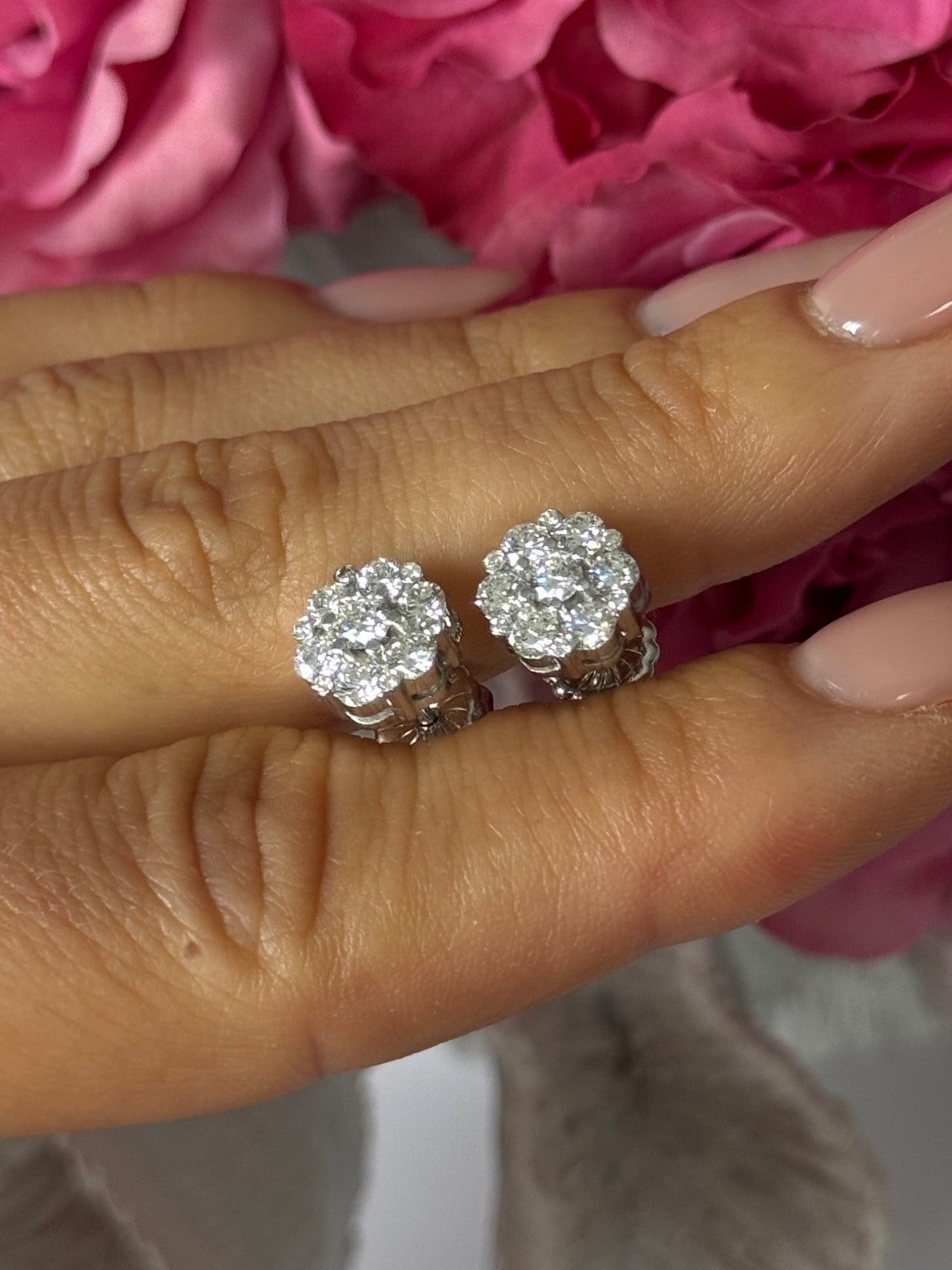 14K White Gold Diamond 2.08 TCW Flower Earrings