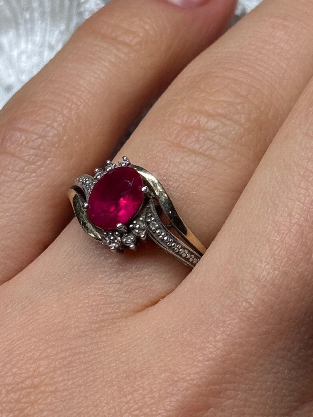 925 Sterling Silver & 10k Yellow Gold Ruby Ring Size 6