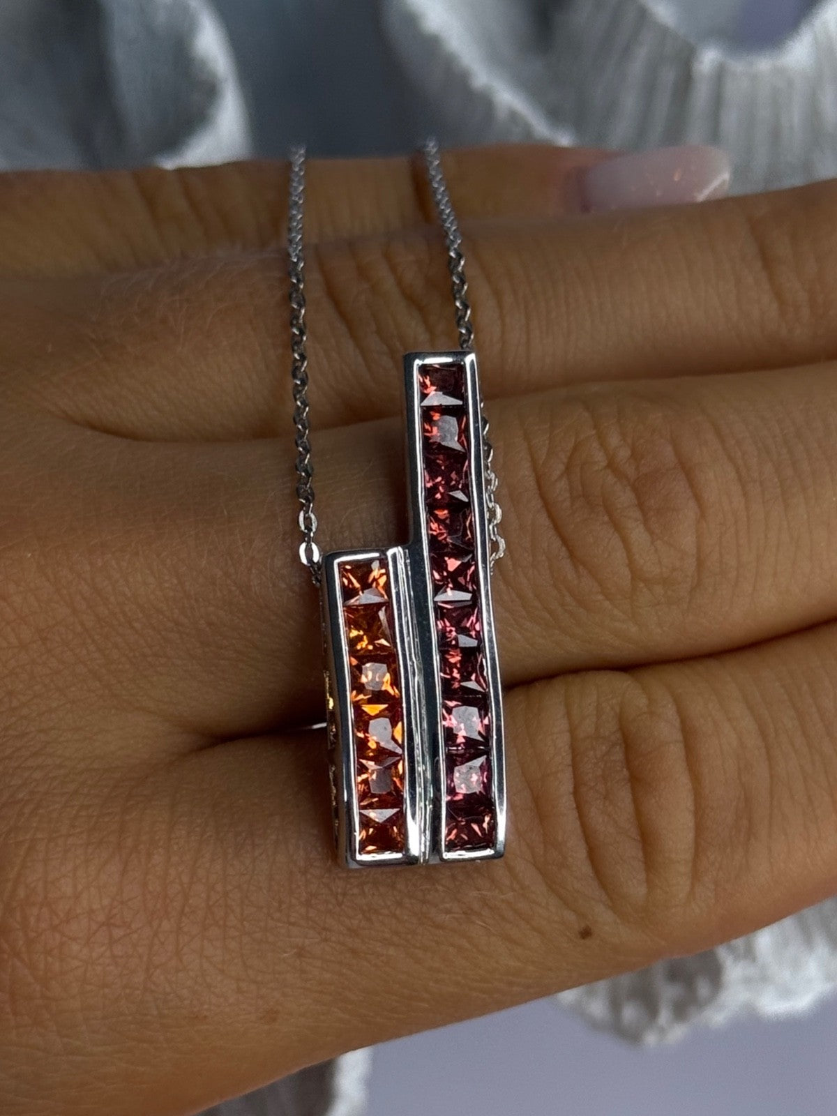 925 Sterling Silver Orange & Red Spinel Necklace Length 19 Inch