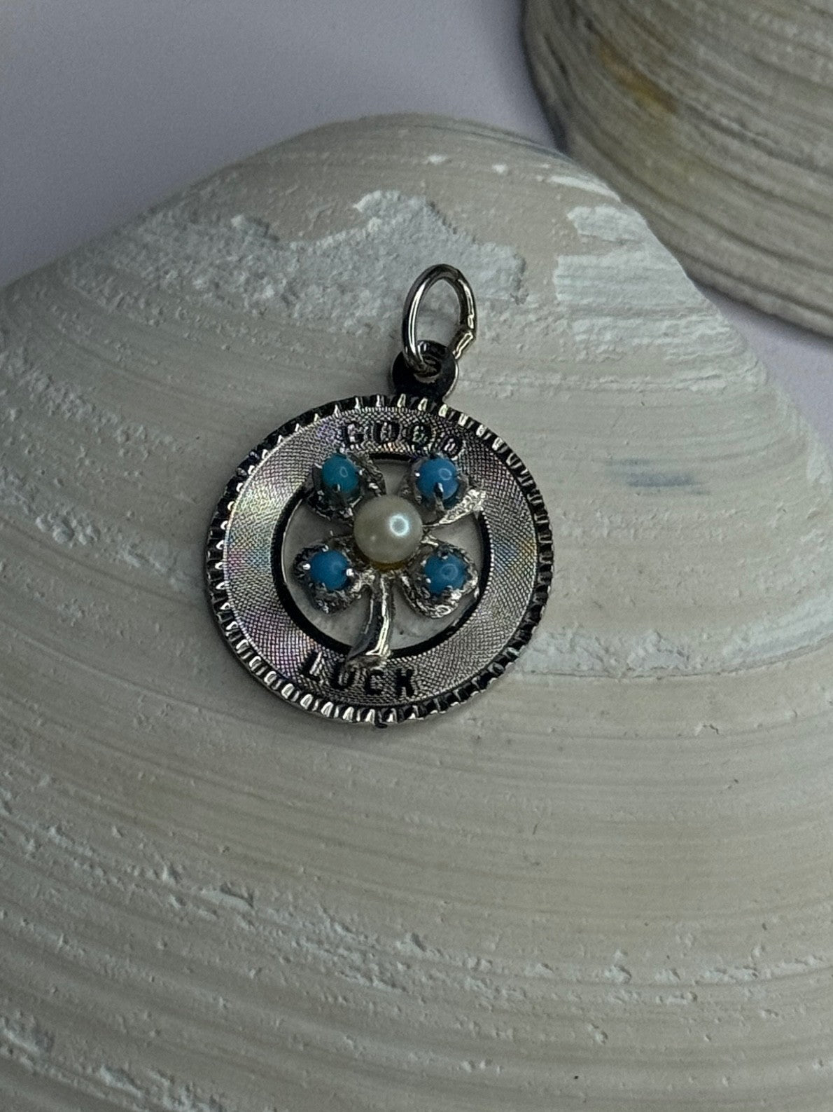 M&M 925 Sterling Silver Good Luck Pearl & Larimar Pendant Length 1.10 Inch