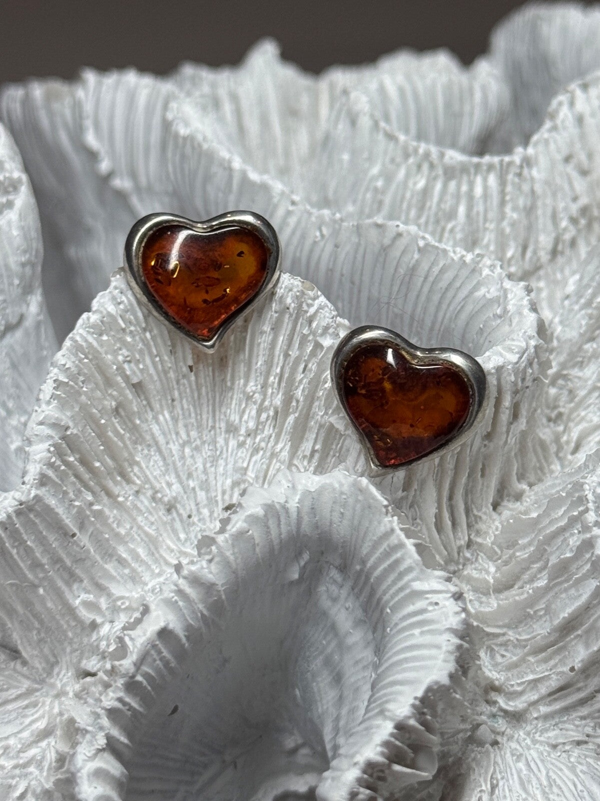 925 Sterling Silver Amber Heart Earrings Length 0.5 Inch