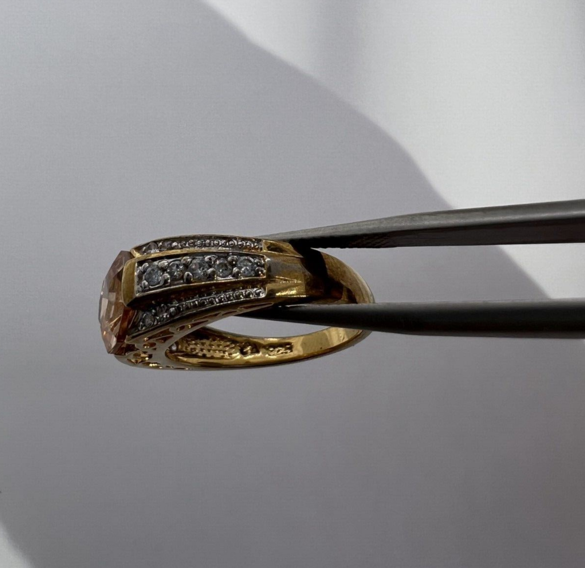 925 Sterling Silver Gold Plated Citrine & CZ Ring Size 6.5