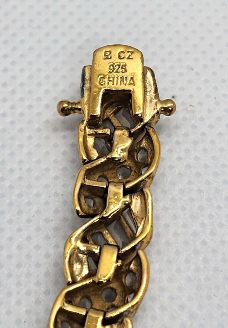 925 Sterling Silver Vermeil CZ Bracelet Size 7.15 IN