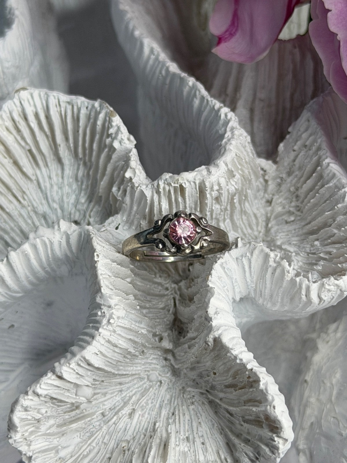 925 Sterling Silver Morganite Ring (adjustable)
