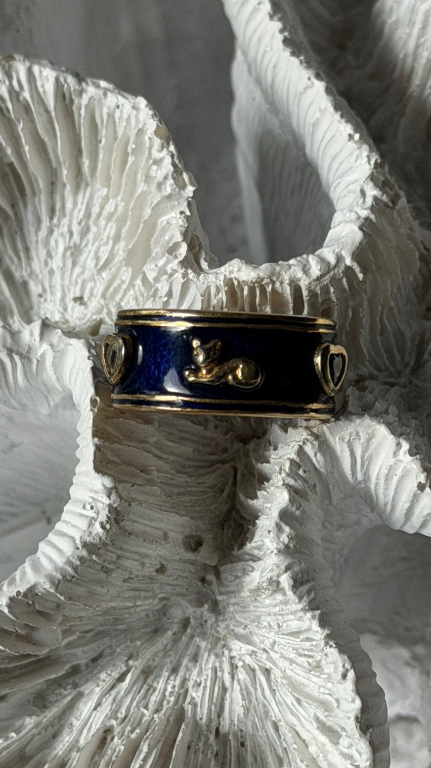 925 Sterling Silver Gold Plated Blue Enamel Cats Ring Size 6