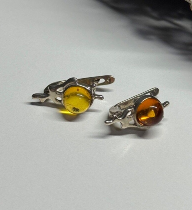 925 Sterling Silver Amber Earrings