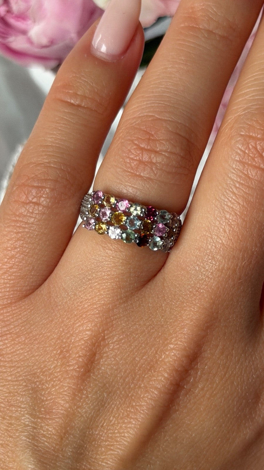 925 Sterling Silver Multi Color Spinel Ring Size 6