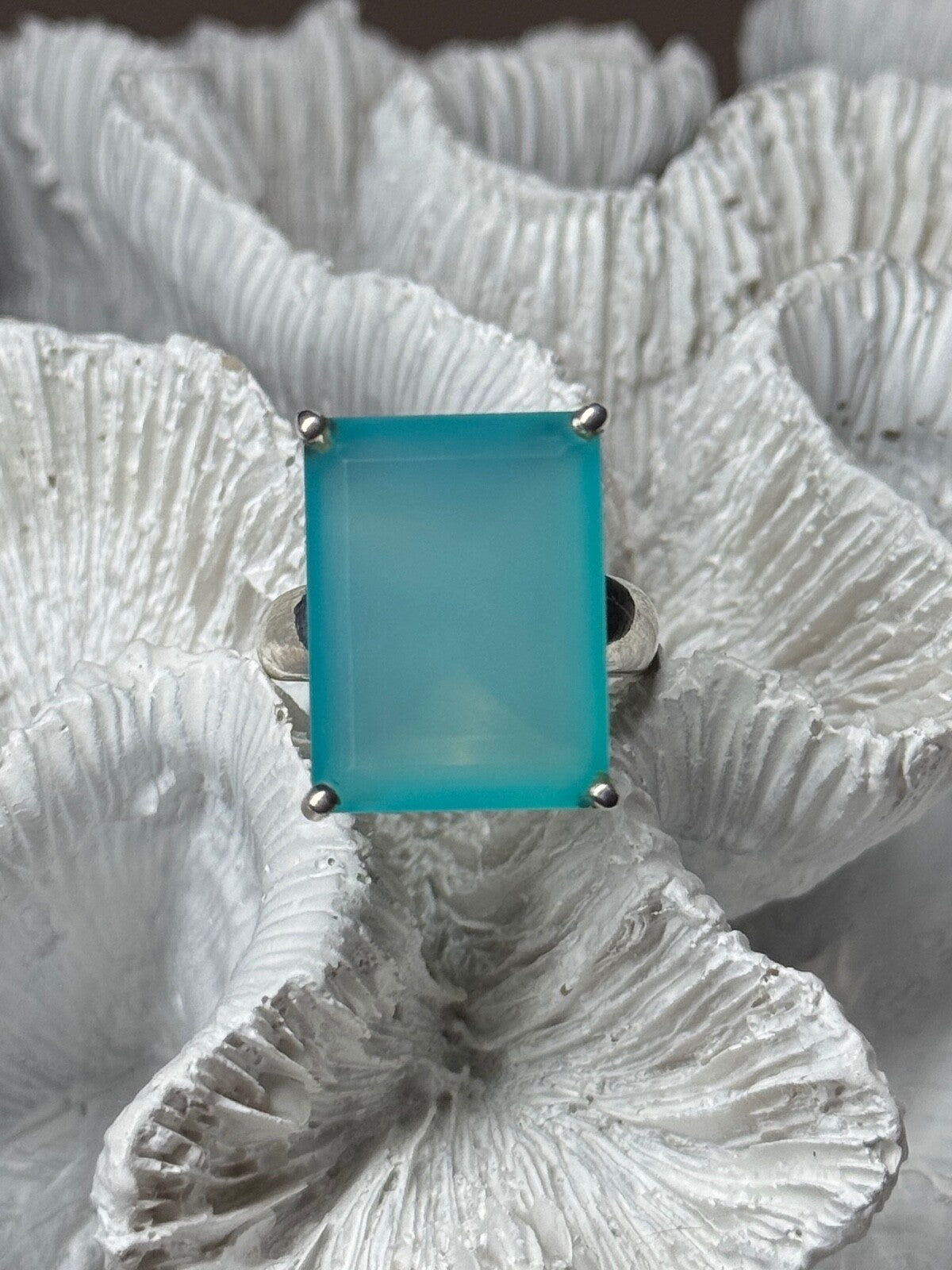 925 Sterling Silver Aquamarine Ring Size 7.5