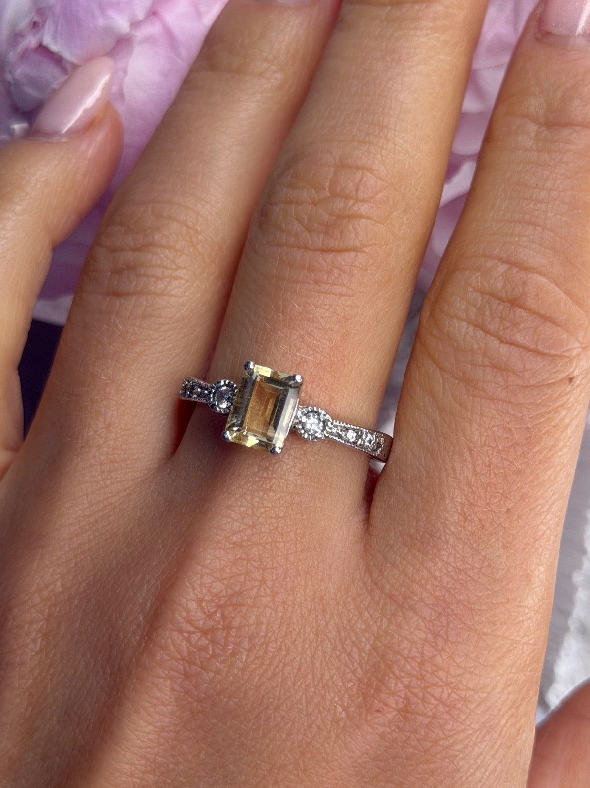 925 Sterling Silver Citrine & Beryl Ring Size 10