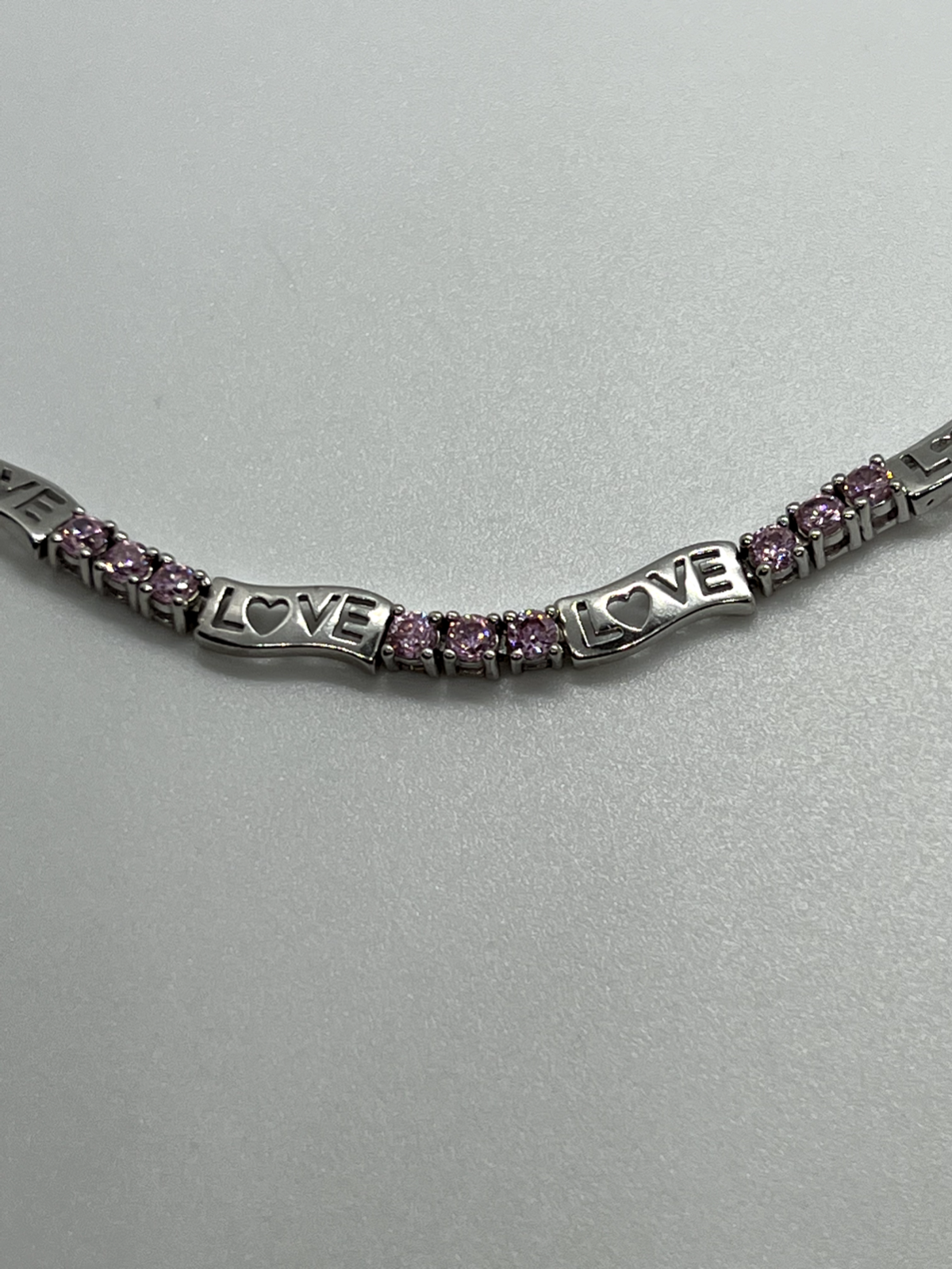 925 Sterling Silver Pink CZ "Love" Bracelet