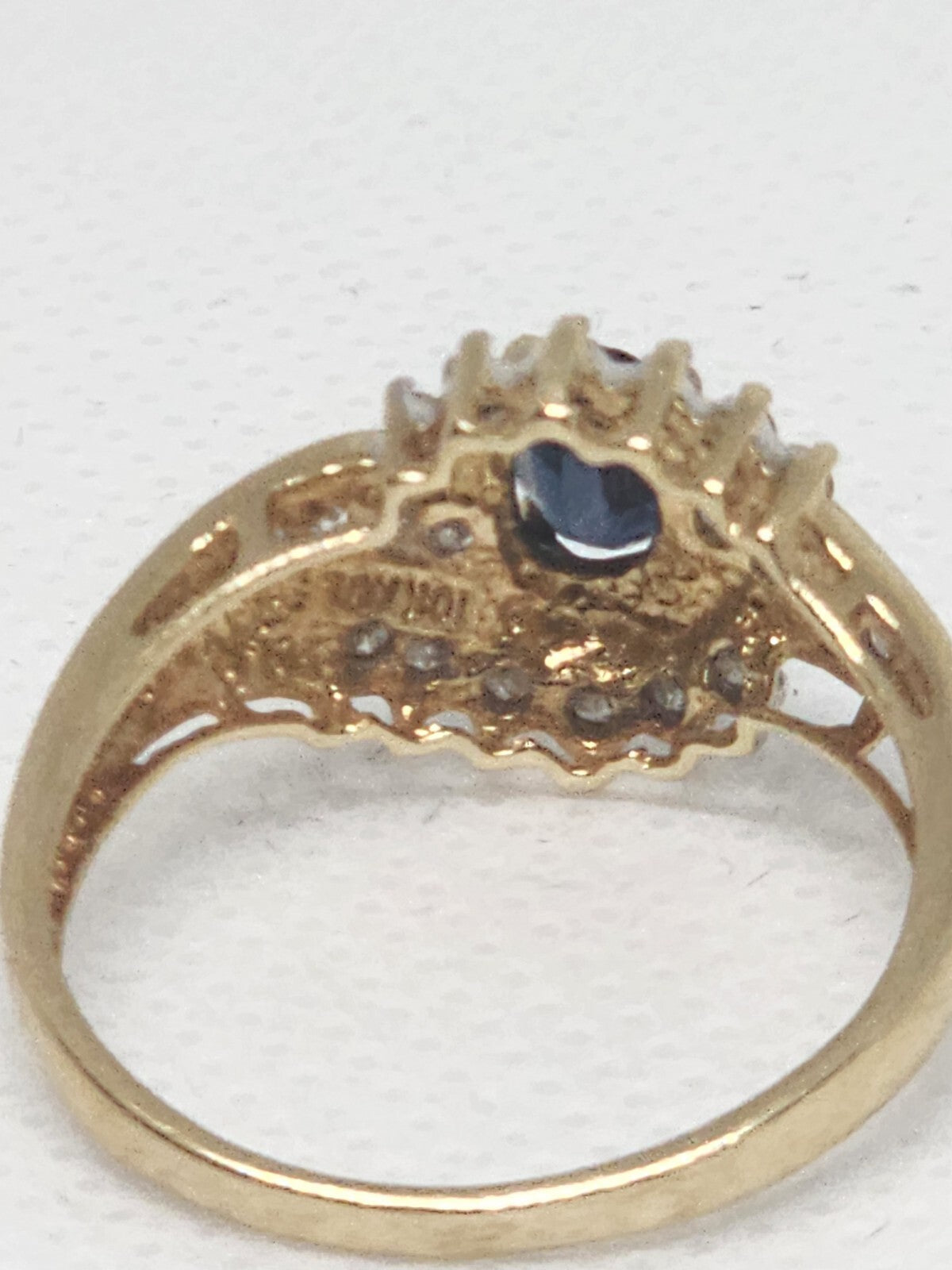10K Yellow Gold Blue & White Sapphire Ring Size 6