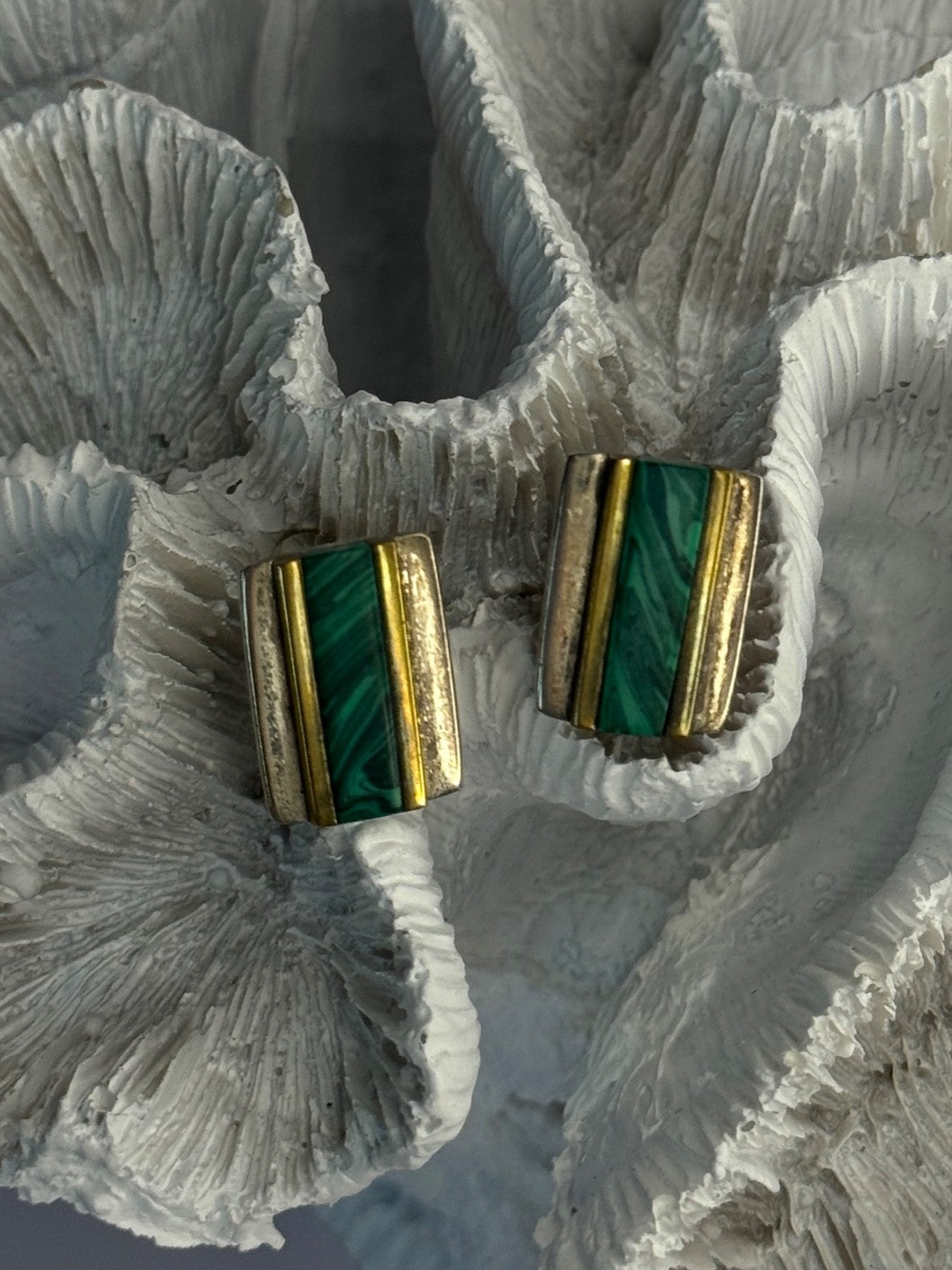 925 Sterling Silver Gold Plated Part Malachite Cufflinks