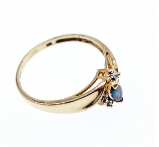 10K Yellow Gold Blue Spinel & Diamonds Ring Size 8