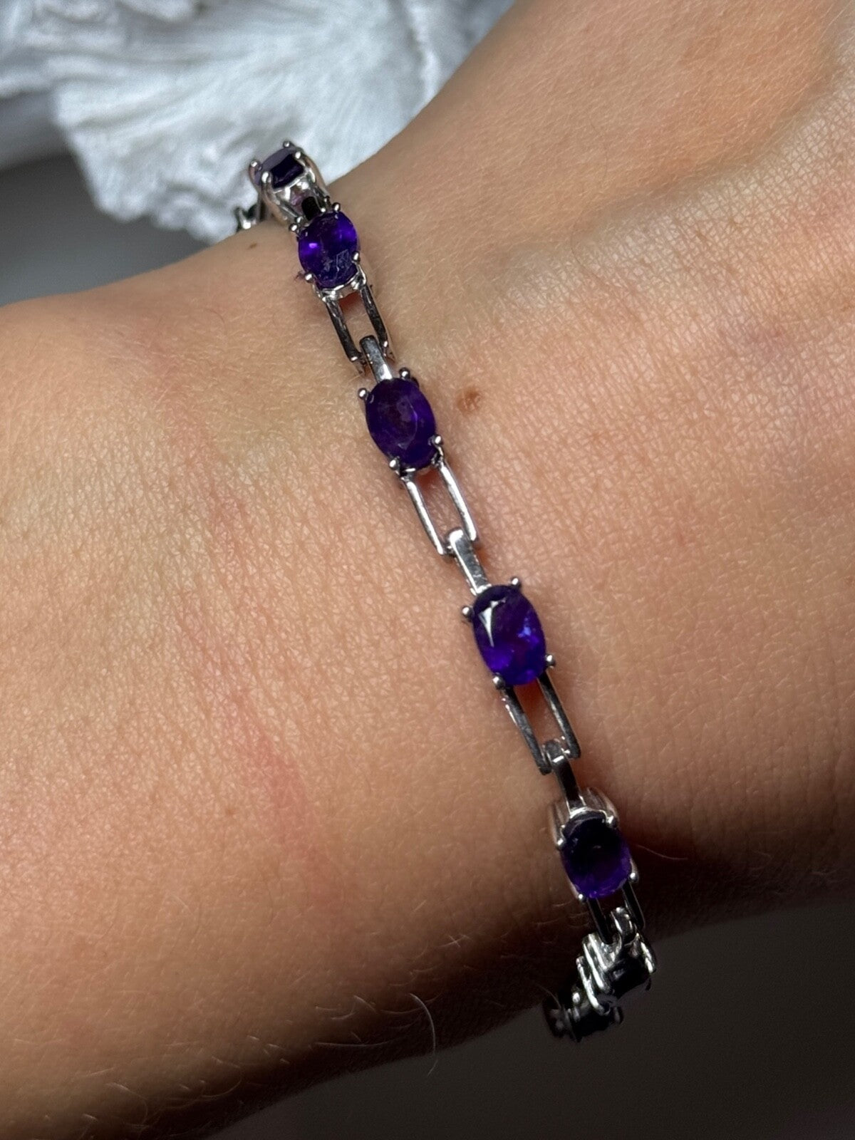 925 Sterling Silver Amethyst Bracelet Length 7 Inch