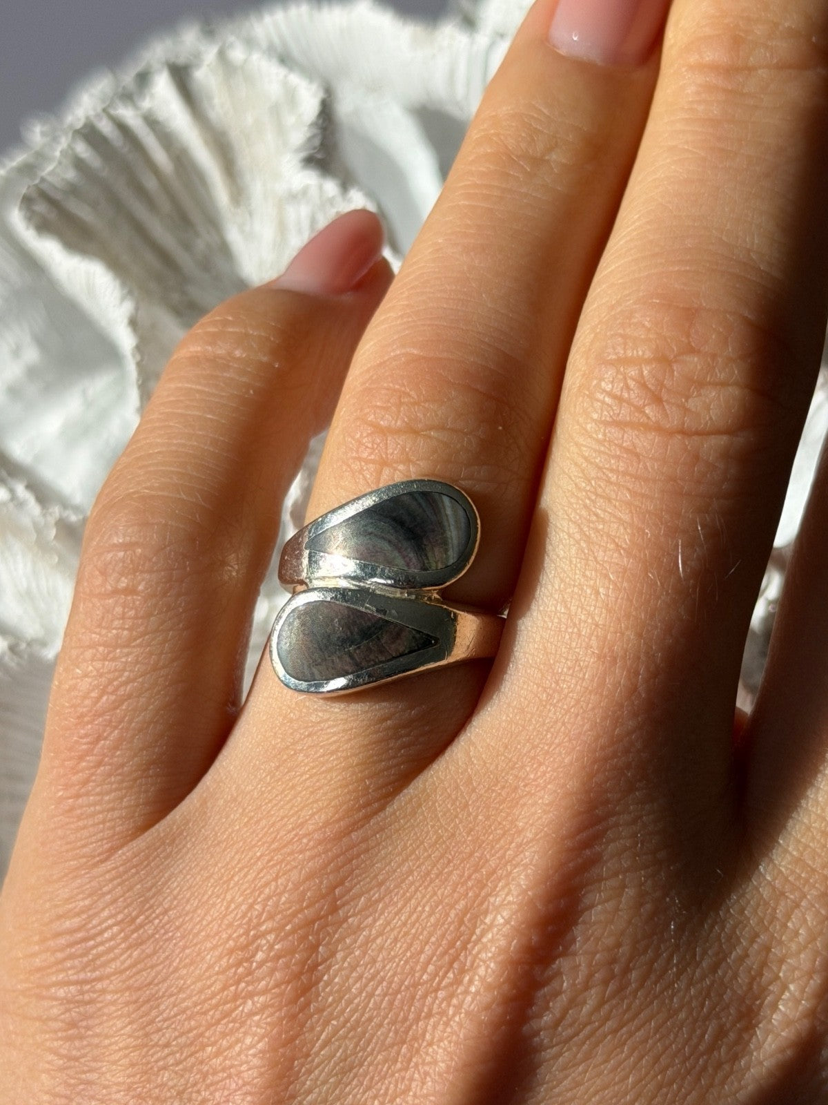 Vintage 925 Sterling Silver Abalone Ring Size 6