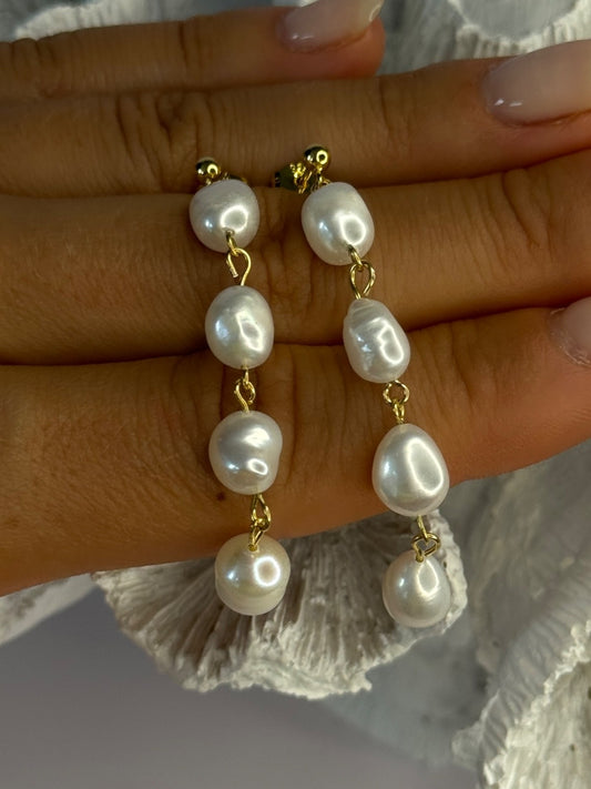 925 Sterling Silver Gold Plated Pearl Earrings Length 2.30 Inch