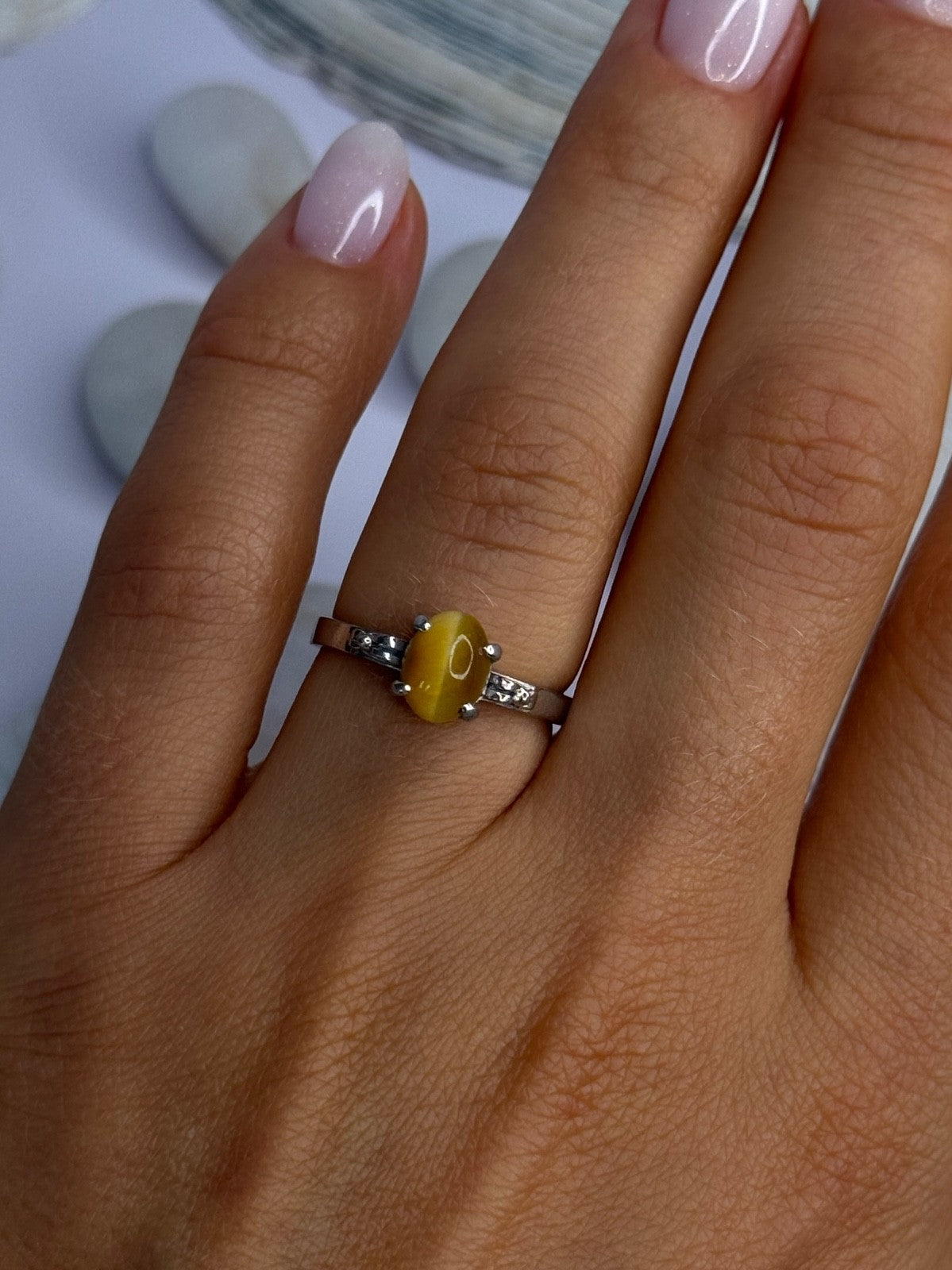 925 Sterling Silver Yellow Jade Ring Size 7