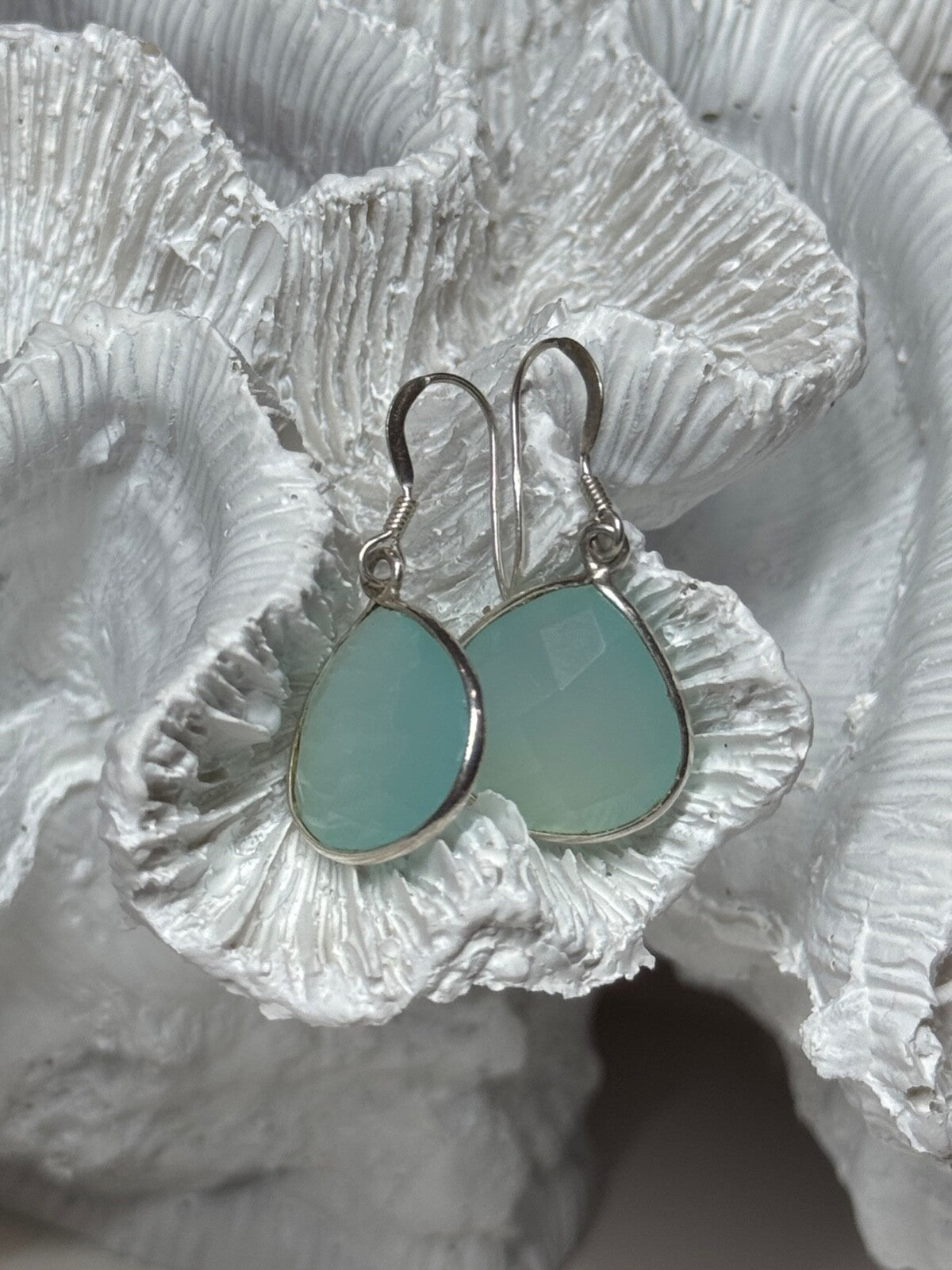925 Sterling Silver Blue Beryl Earrings Length 1.1 Inch