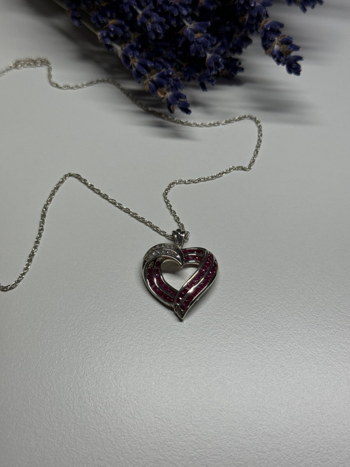 925 Sterling Silver Necklace Pink & White Spinel