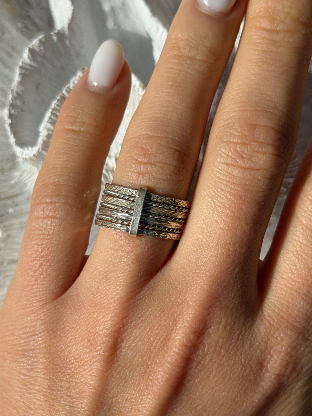 925 Sterling Silver Seven Rings Size 8.5