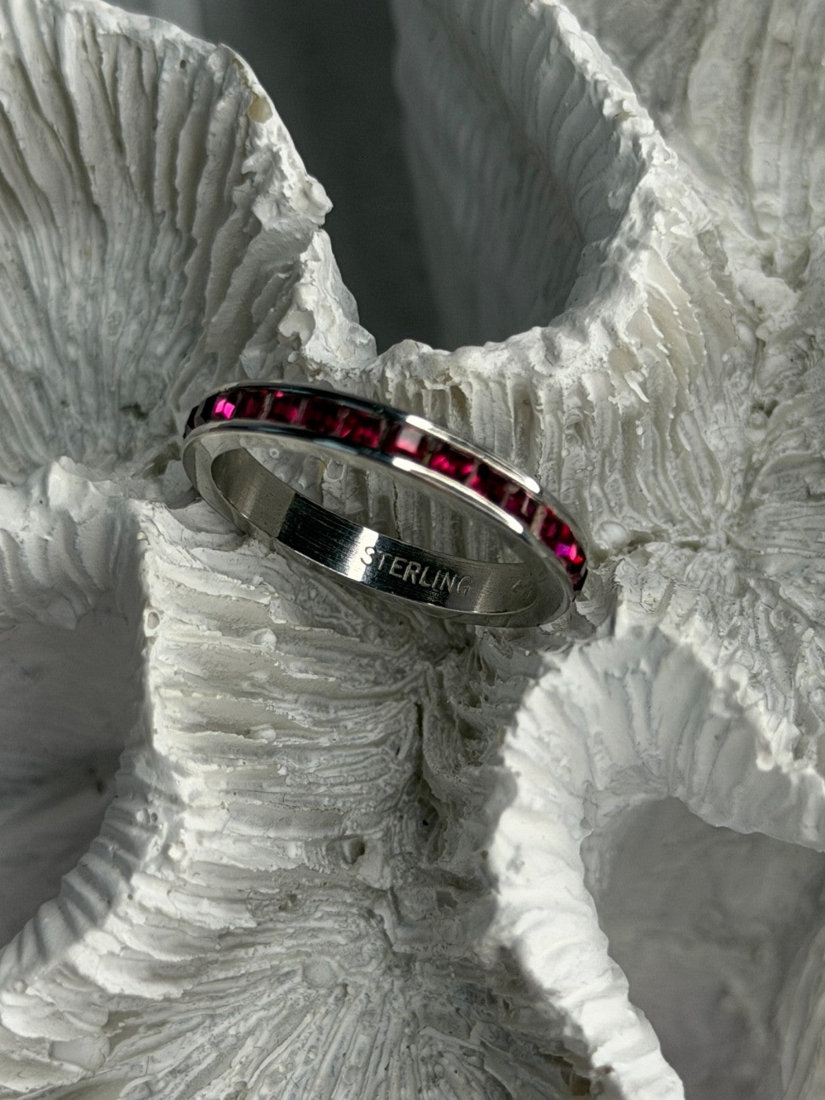 925 Sterling Silver Pink Spinel Band Ring Size 6
