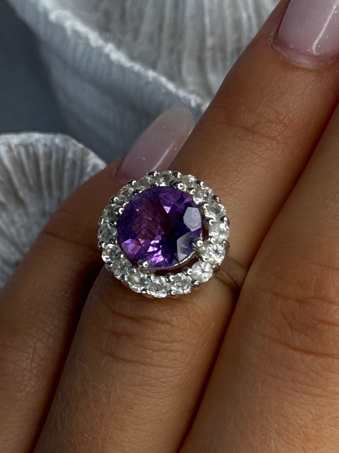 925 Sterling Silver Amethyst & Beryl Ring Size 5.5