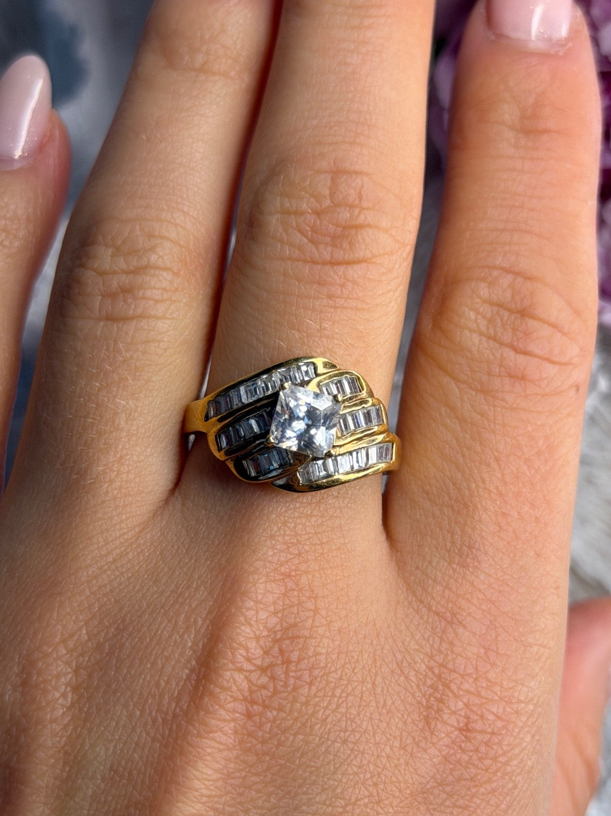 925 Sterling Silver Gold Plated Cz Ring Size 9.5