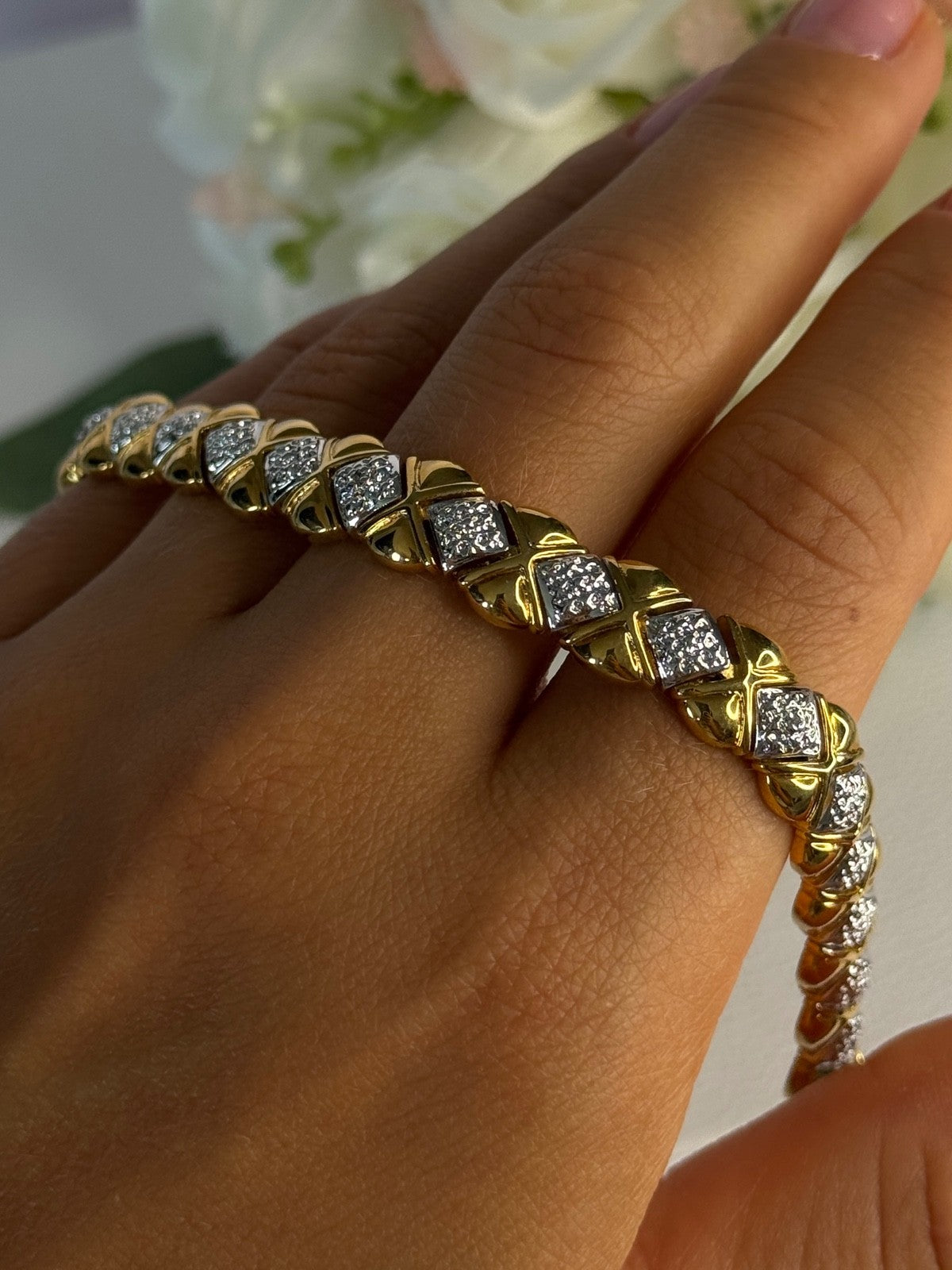 Charming 925 Sterling Silver Gold Plated Bracelet Length 7.5 Inch